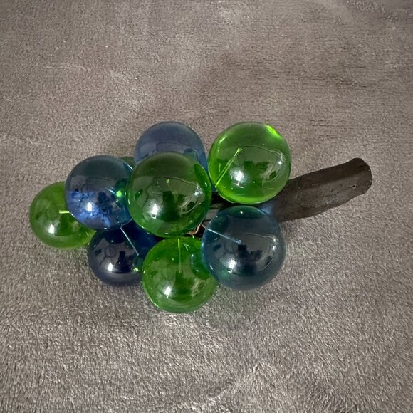 Vintage‎ Lucite Glass Grape Cluster Green Blue MCM Decor 9" Petrified Wood Stem - Picture 5 of 13